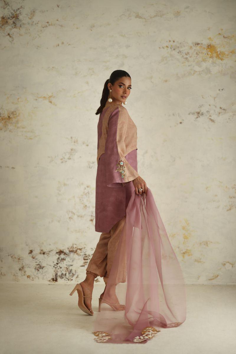 Shamaeel - RE-1 - Coffee & Tea Pink - Silk & Organza - 3 Piece