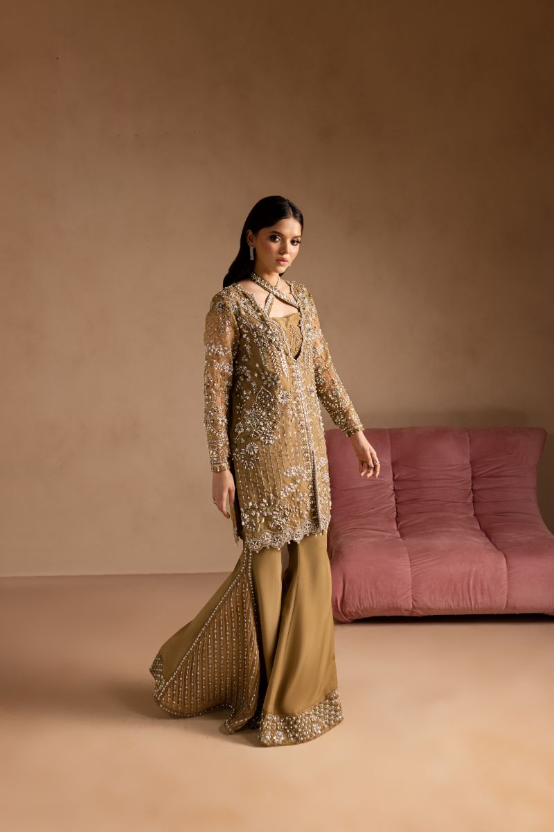 Maria Osama Khan - Sabahat - JACKET & BOTCUT PANT - HAZEL WOOD - ORGANZA & PK RAWSILK - 4 Piece