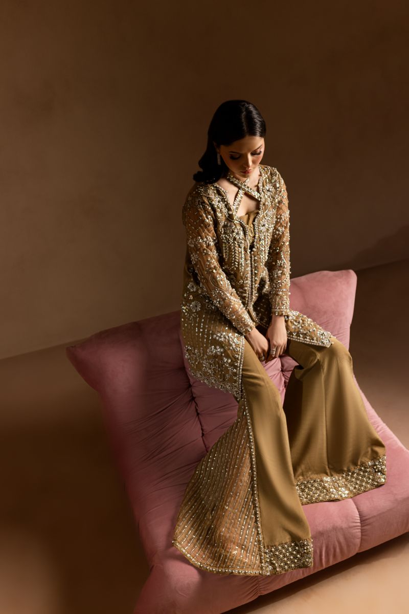 Maria Osama Khan - Sabahat - JACKET & BOTCUT PANT - HAZEL WOOD - ORGANZA & PK RAWSILK - 4 Piece