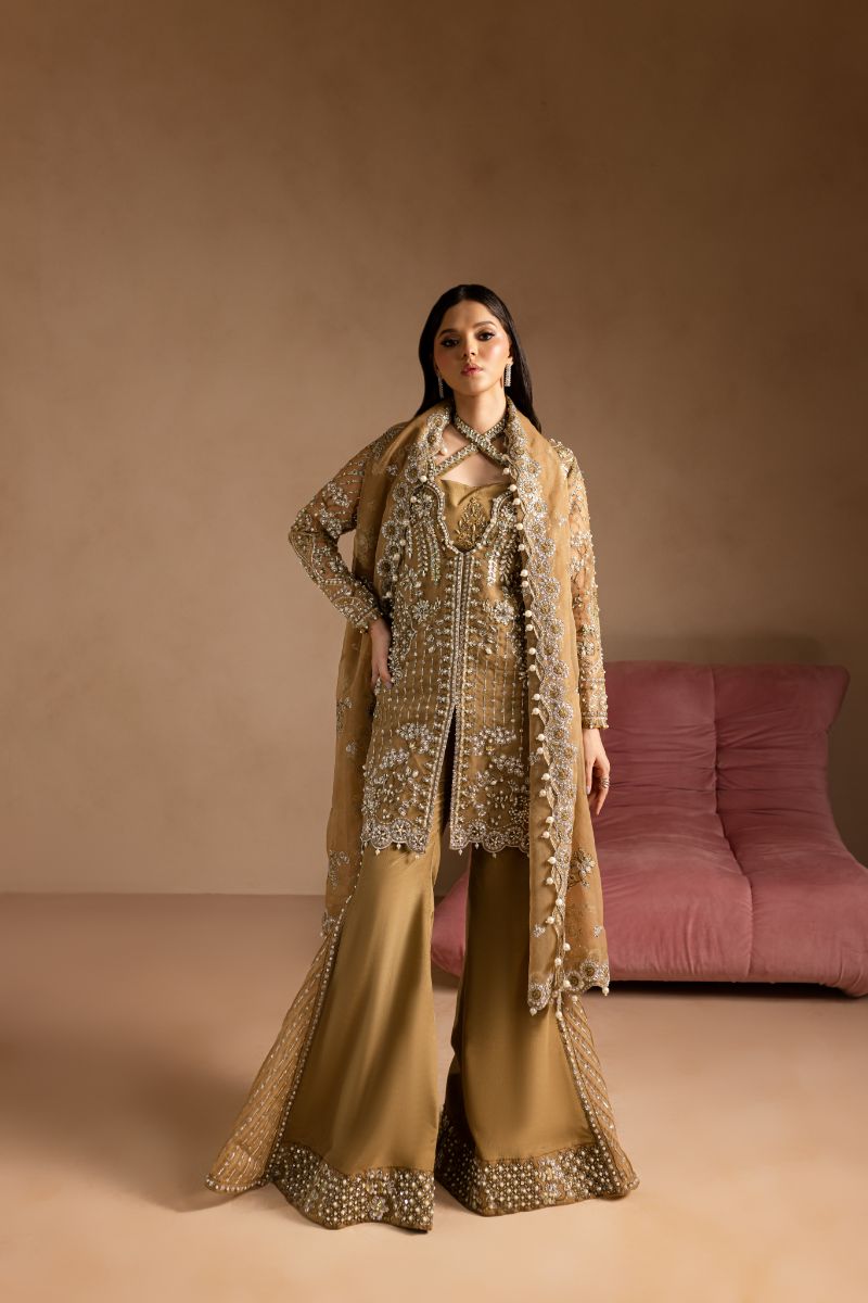 Maria Osama Khan - Sabahat - JACKET & BOTCUT PANT - HAZEL WOOD - ORGANZA & PK RAWSILK - 4 Piece
