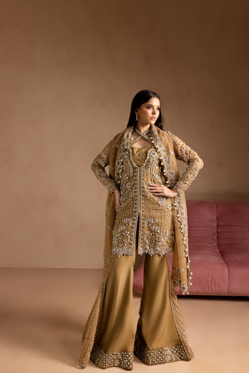 Maria Osama Khan - Sabahat - JACKET & BOTCUT PANT - HAZEL WOOD - ORGANZA & PK RAWSILK - 4 Piece