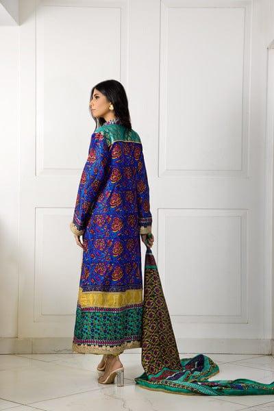 Shehrnaz - Turquoise and Green Block Printed Shirt & Dupatta with Gold Azaar Pants - SHK-1045 - Studio by TCS