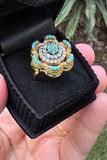 Hemohandicrafts- Ferozi Flower Gold- Blue