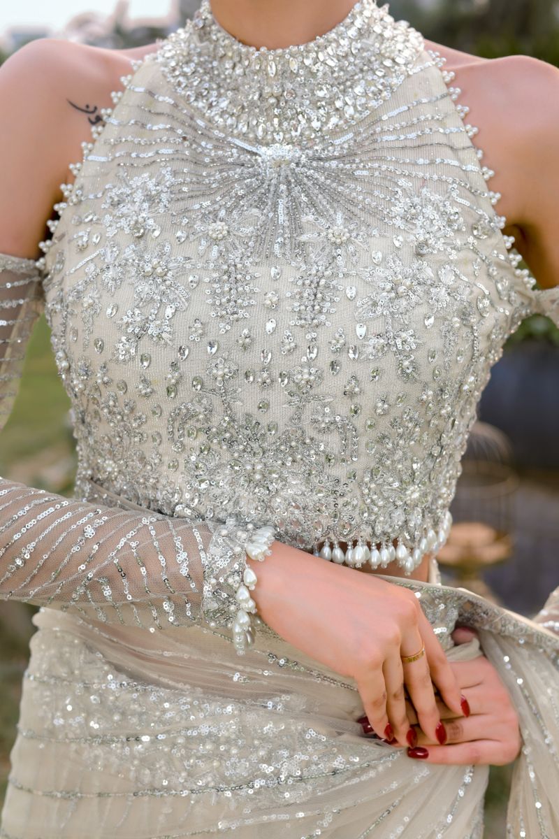 Reema Ahsan - Nurul - Net & Shimmer - Ivory - 3 Piece
