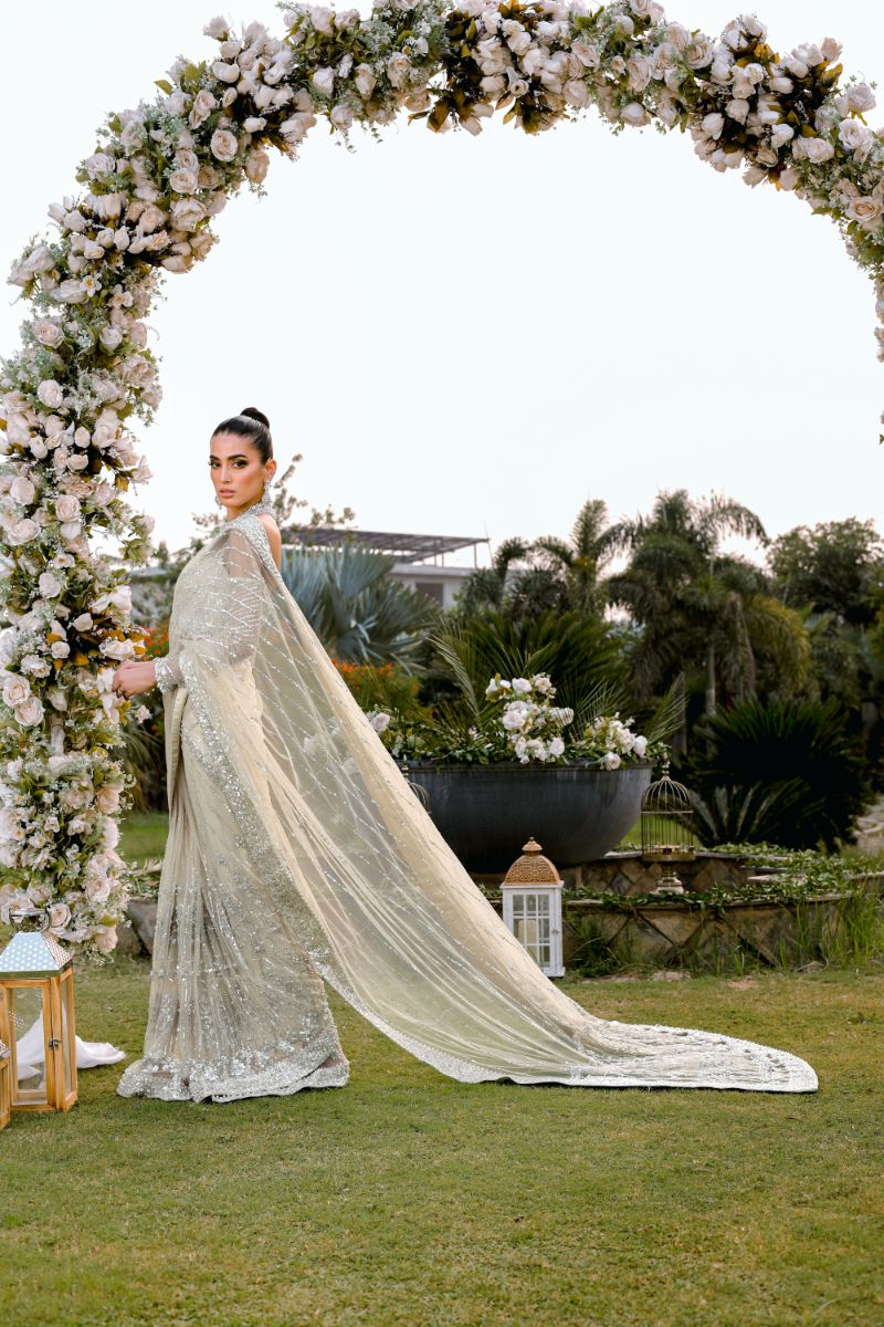Reema Ahsan - Nurul - Net & Shimmer - Ivory - 3 Piece