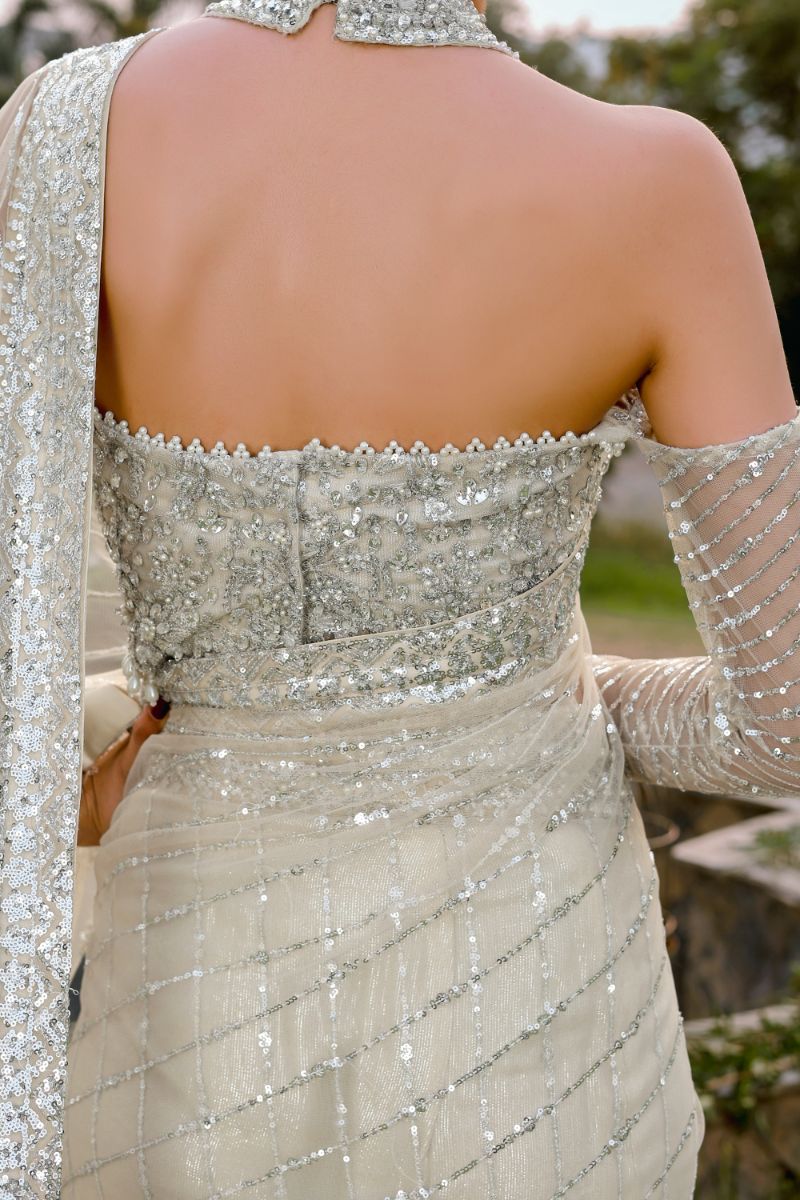 Reema Ahsan - Nurul - Net & Shimmer - Ivory - 3 Piece