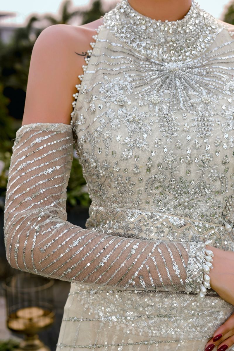 Reema Ahsan - Nurul - Net & Shimmer - Ivory - 3 Piece