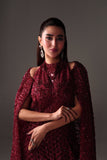 Reema Ahsan - Vira Net Jacket Dress For Women - Maroon - 2 Piece