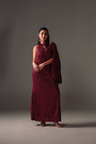 Reema Ahsan - Vira Net Jacket Dress For Women - Maroon - 2 Piece