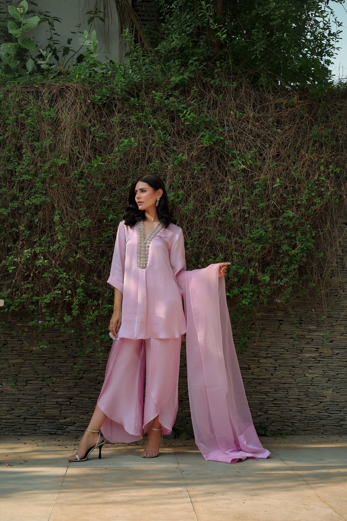 Reema Ahsan - Nyra Shamoz Silk Suit For Women - Light Pink - 3 Piece