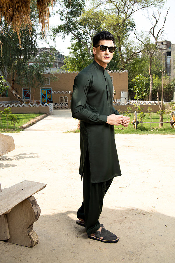 Arif Ashraf - Bottle Green Kurta Shalwar