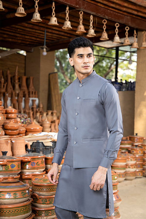Arif Ashraf - Grey Kurta Trouser with Waistcoat