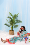 Musferah Saad - Tassel & Bloom - aqua and beige - Silk - 1 Piece