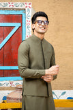Arif Ashraf - Army Green Kurta Trouser with Waistcoat