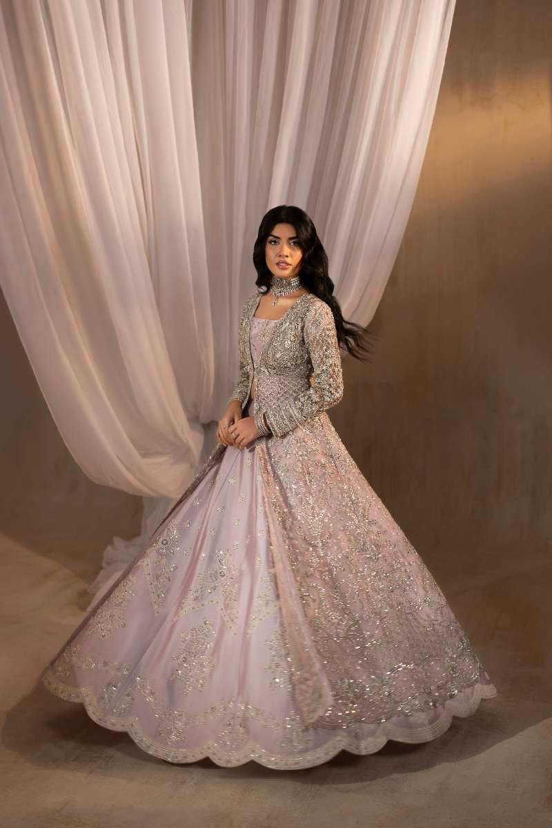 Anayra Amal - Zeenia Embroidered + Hand Worked Silk+Net Suit For Women - Lilac - 3 Piece
