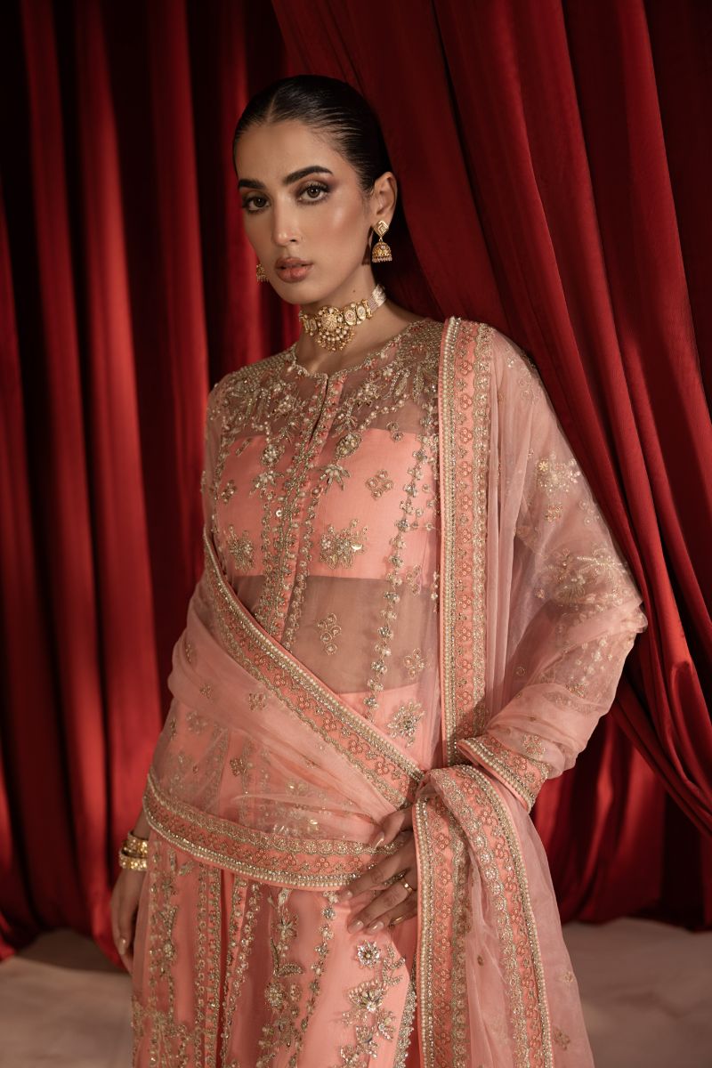 Anayra Amal - Gulaab - Peachy Pink - Organza - 3 Piece