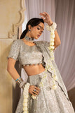 Anayra Amal - Chandi Embroidered + Hand Worked Lame' Tissue Suit For Women - Silver - 3 Piece