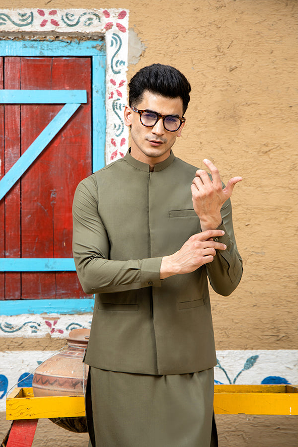Arif Ashraf - Army Green Waistcoat