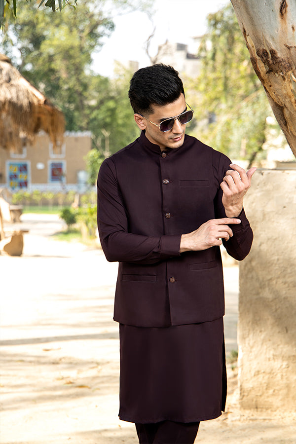 Arif Ashraf - Plum Kurta Trouser with Waistcoat