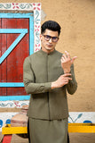 Arif Ashraf - Army Green Kurta Trouser with Waistcoat