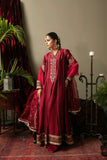 Yasmin Zaman - Nadia Sheesha Silk Suit For Women - Maroon - 3 Piece