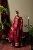 Yasmin Zaman - Nadia Sheesha Silk Suit For Women - Maroon - 3 Piece