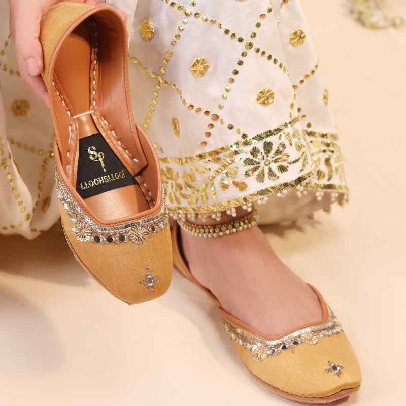 JootiShooti - Shamsa Mirror Marigold Yellow Khussa For Women