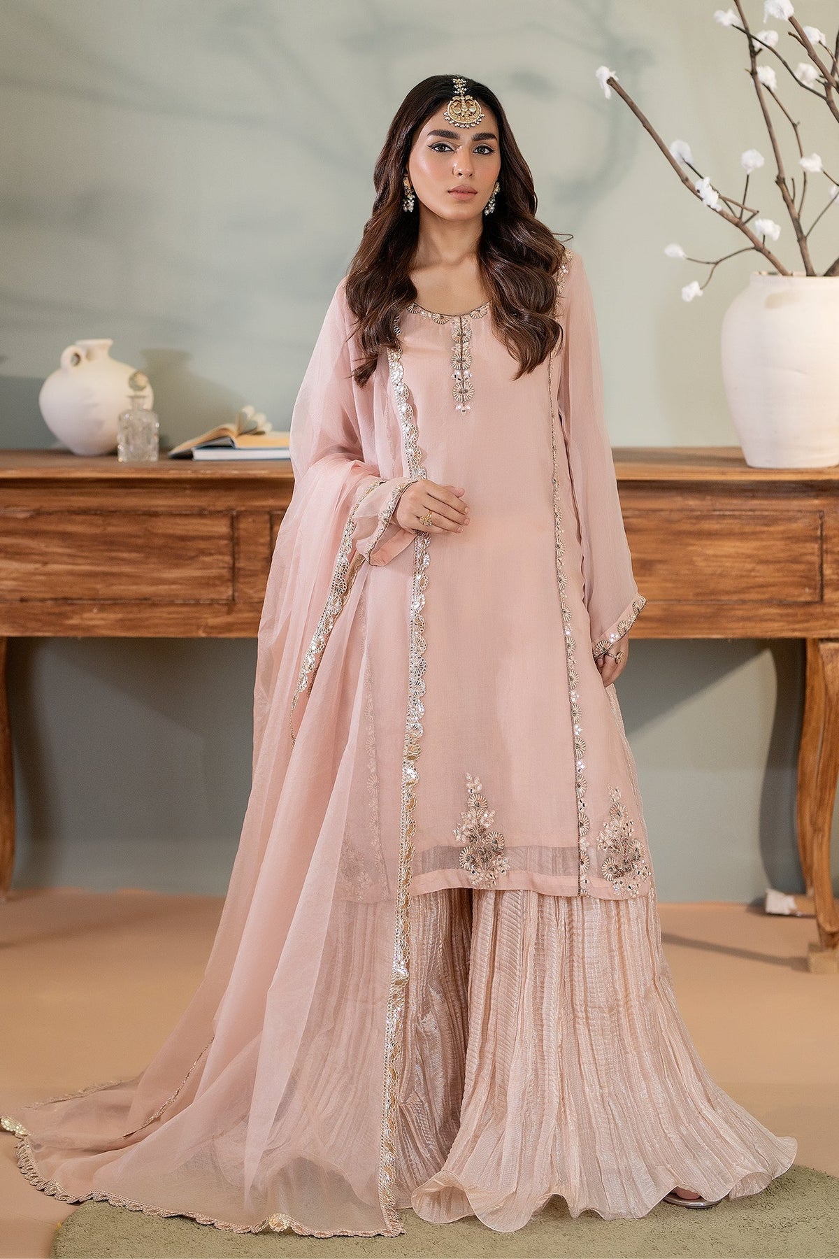 Syah - Gulmohar - Organza - Dusty Pink - 3 Piece