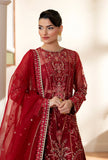 Yashfa Studio - Banuksha Organza Suit For Women - Deep Red - 3 Piece