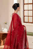 Yashfa Studio - Banuksha Organza Suit For Women - Deep Red - 3 Piece