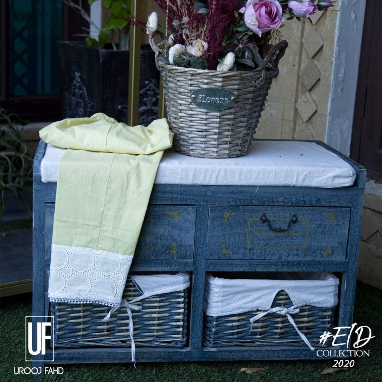 Urooj Fahd - Block Printed Lime Yellow - 3 PC