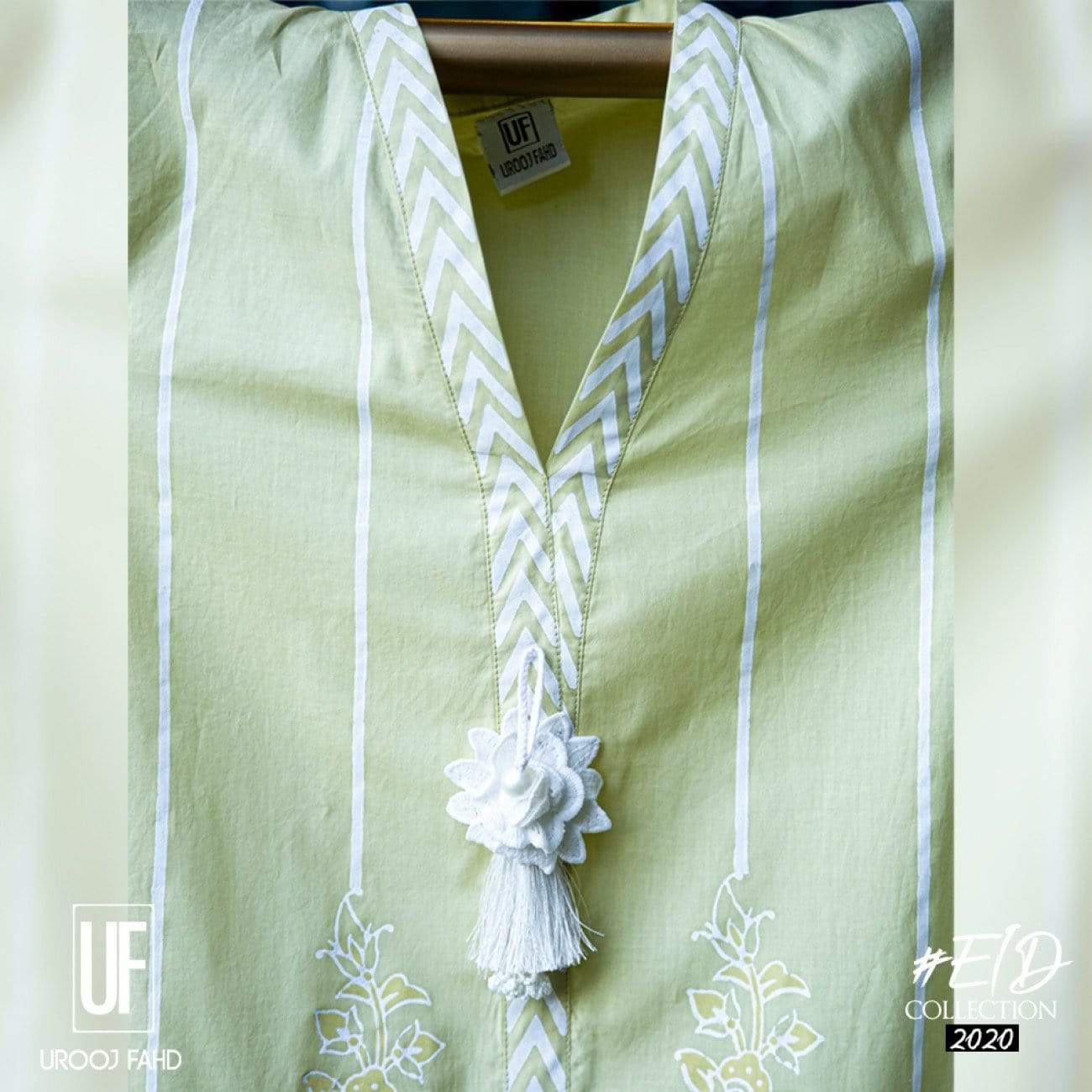 Urooj Fahd - Block Printed Lime Yellow - 3 PC