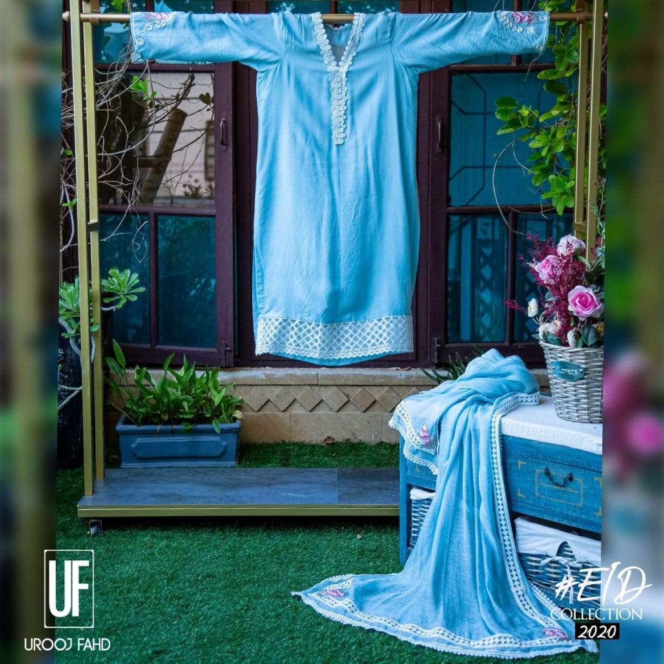 Urooj Fahd - Pale Turquoise Pure Viscose Silk - 3 PC