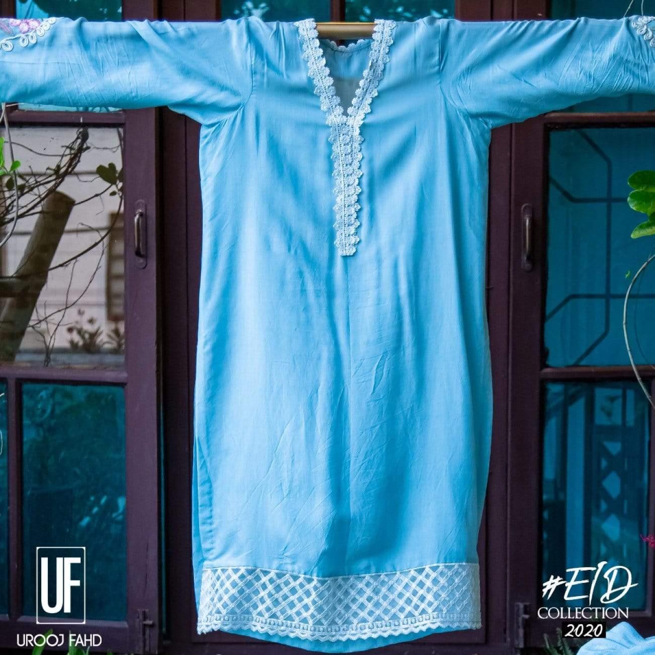 Urooj Fahd - Pale Turquoise Pure Viscose Silk - 3 PC