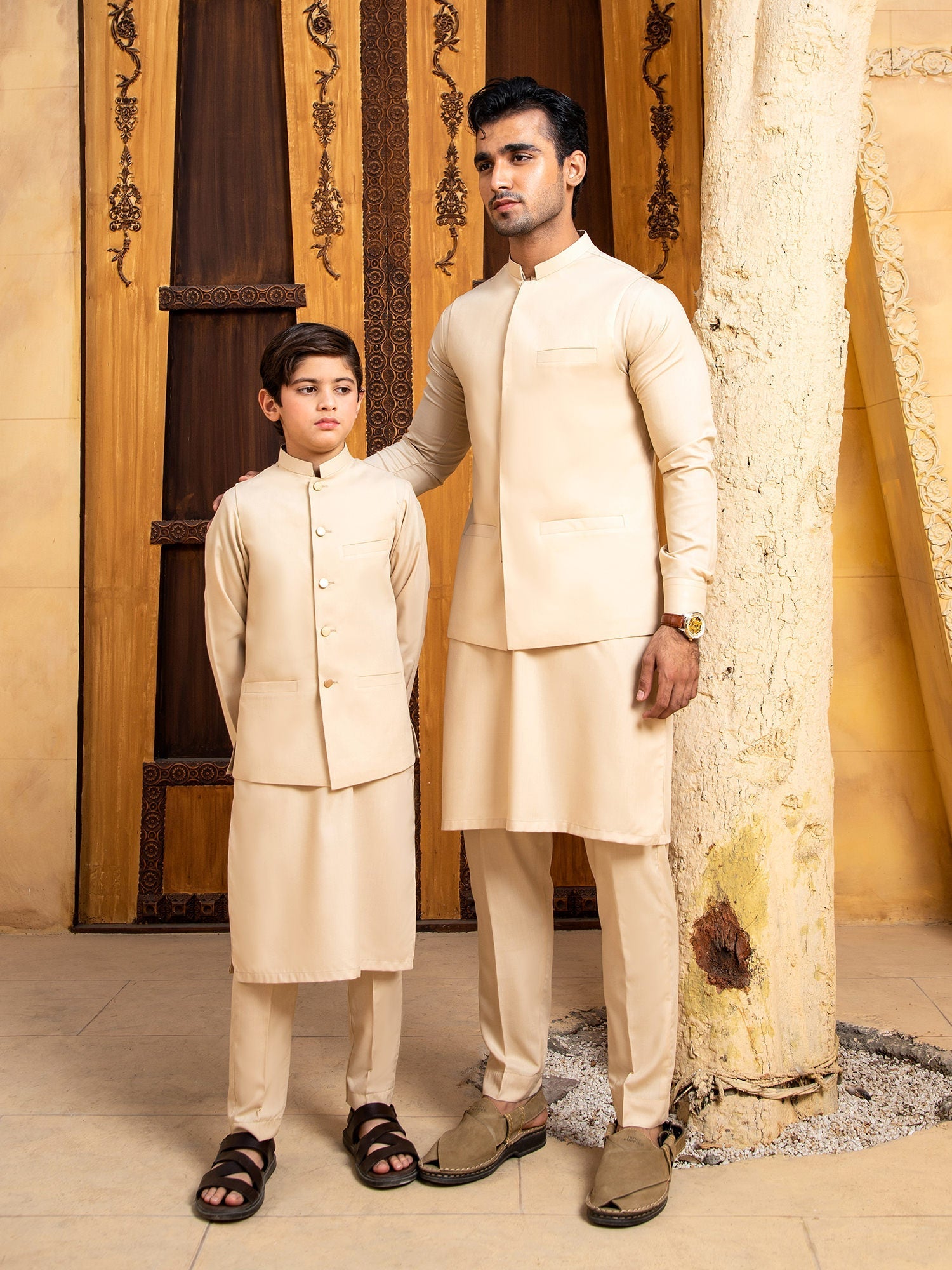Shahjahan - Ivory Skin Kurta Trouser with Waistcoat - 3 Piece
