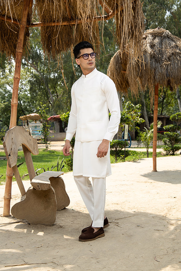 Arif Ashraf - Boski Off White Kurta Trouser with Waistcoat