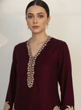 Shehrnaz - Solara Burgundy Velvet Suit For Women - 2 Piece