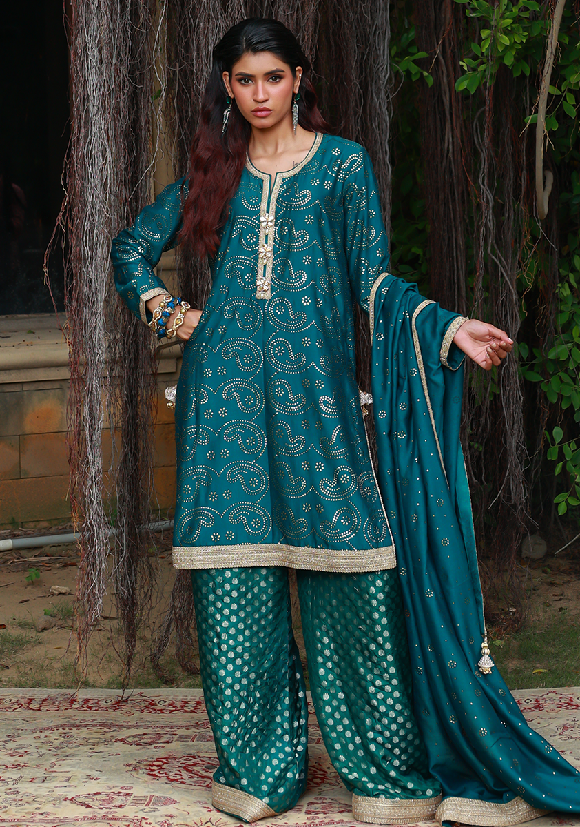 Huma Adnan - Arwina - Jamawar - Sea Green - 3 Piece
