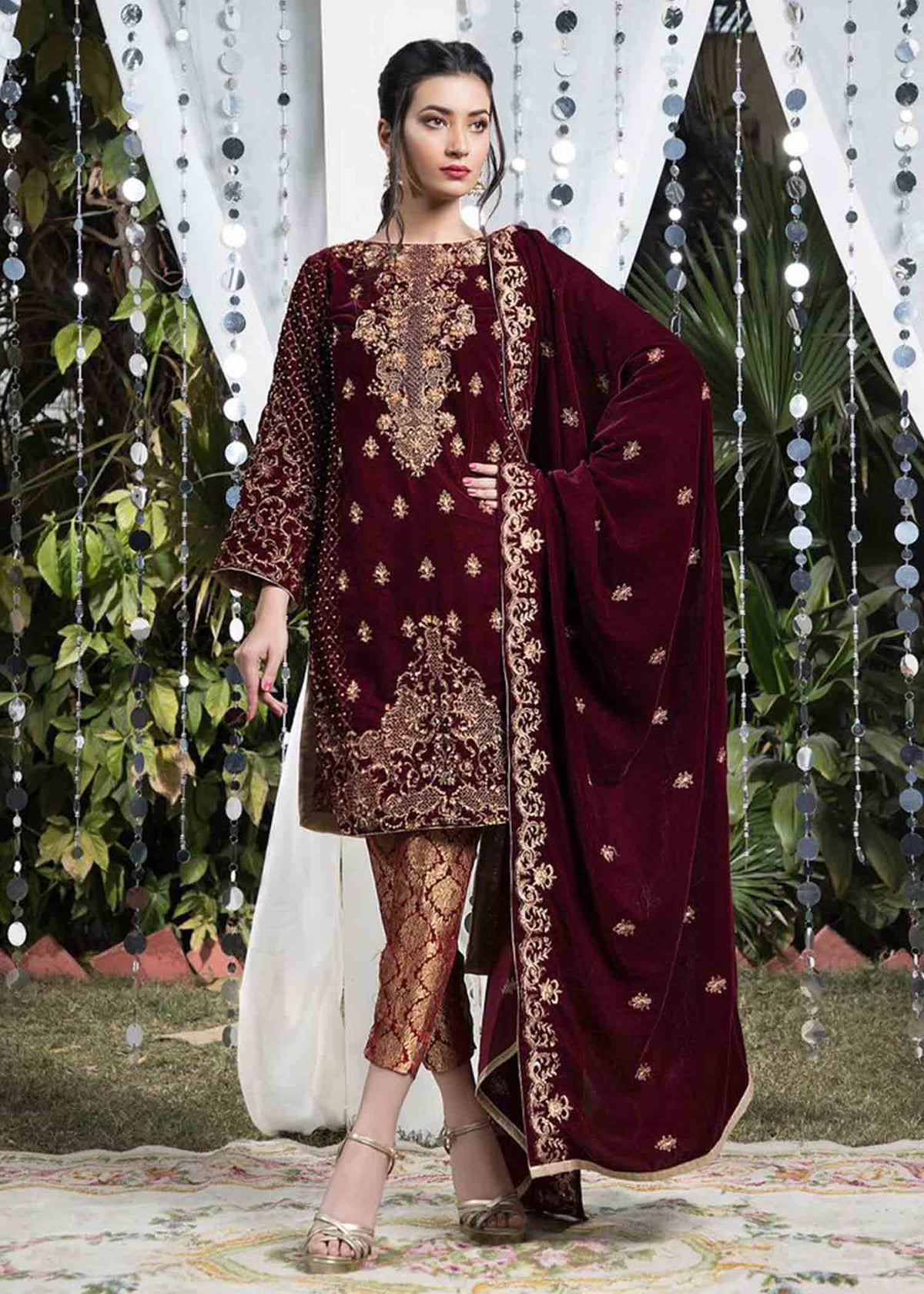 Laleen Maroon Fantasy 3 Piece Suit