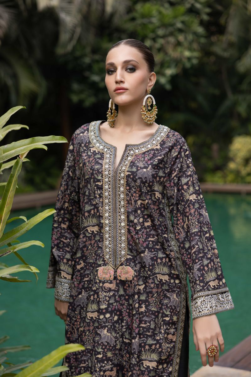 Shehrnaz - Shikargah - SHK-1430 - Black - Crepe Georgette - 2 Piece