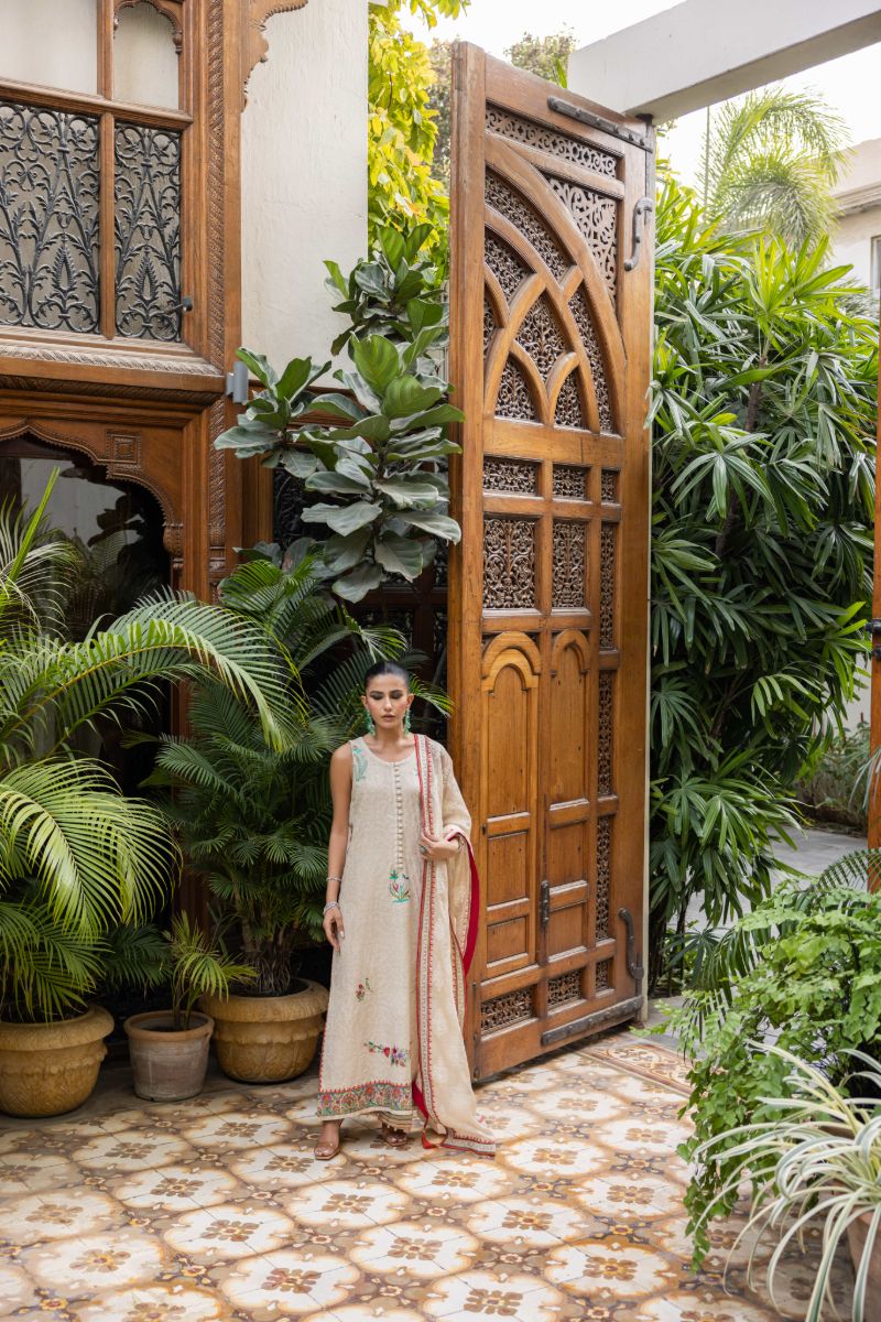 Shehrnaz - Feroza - SHK-1436 - Beige - Cotton Net - 3 Piece