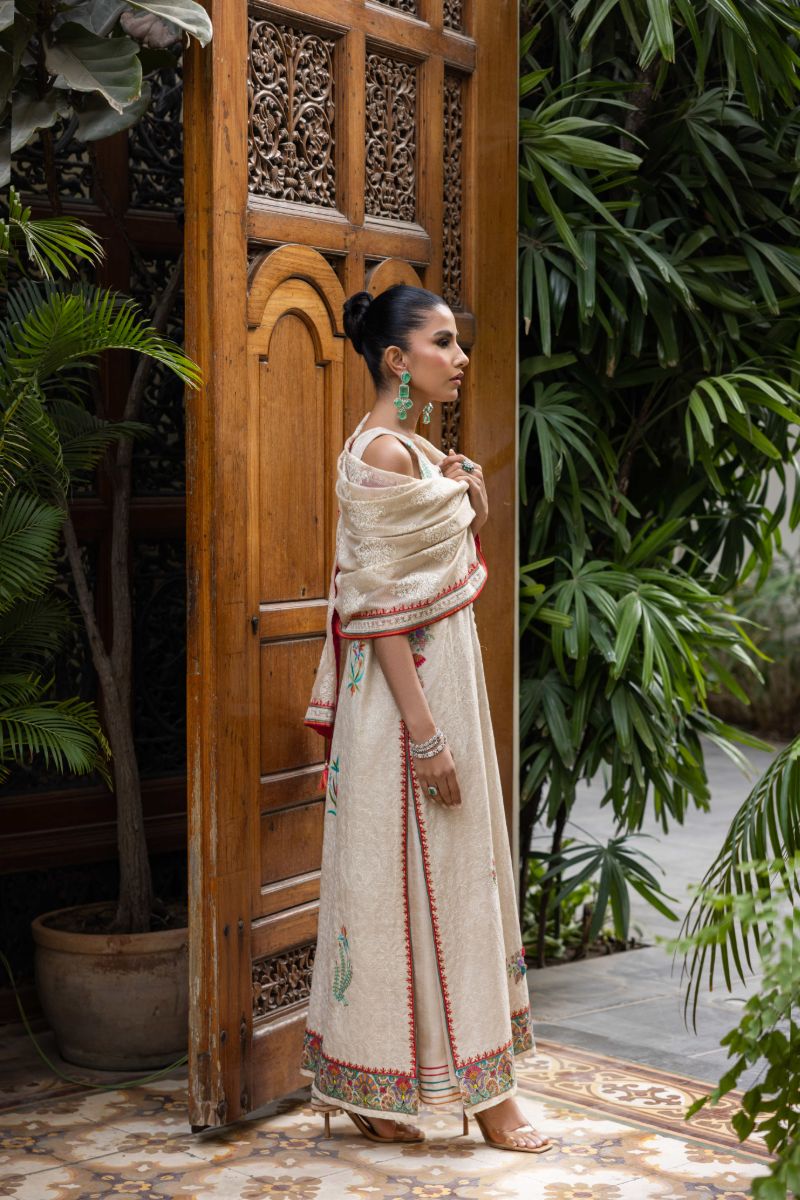 Shehrnaz - Feroza - SHK-1436 - Beige - Cotton Net - 3 Piece