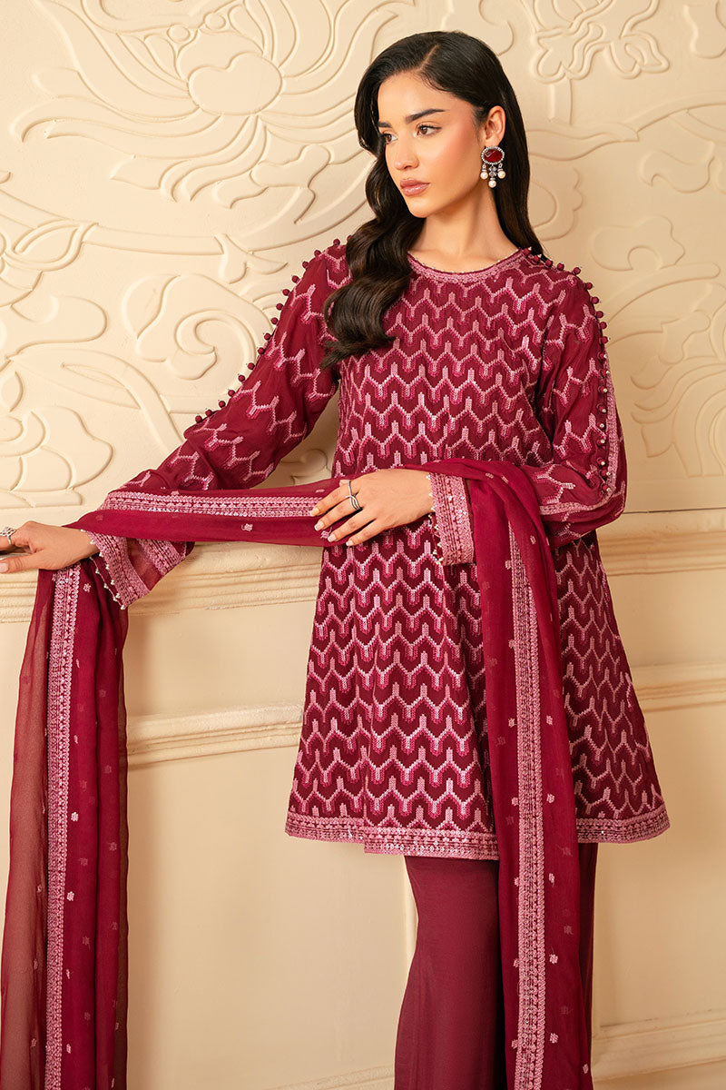 Cross Stitch - BURGUNDY BLISS - Chiffon - 4 Piece - Unstitch