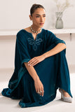 Cross Stitch - Stardust Drape Embroidered Velvet Kaftan For Women - Teal - 1 Piece