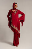 Salahuddin Pasha - Scarlet Silk Suit For Women - Maroon - 3 Piece