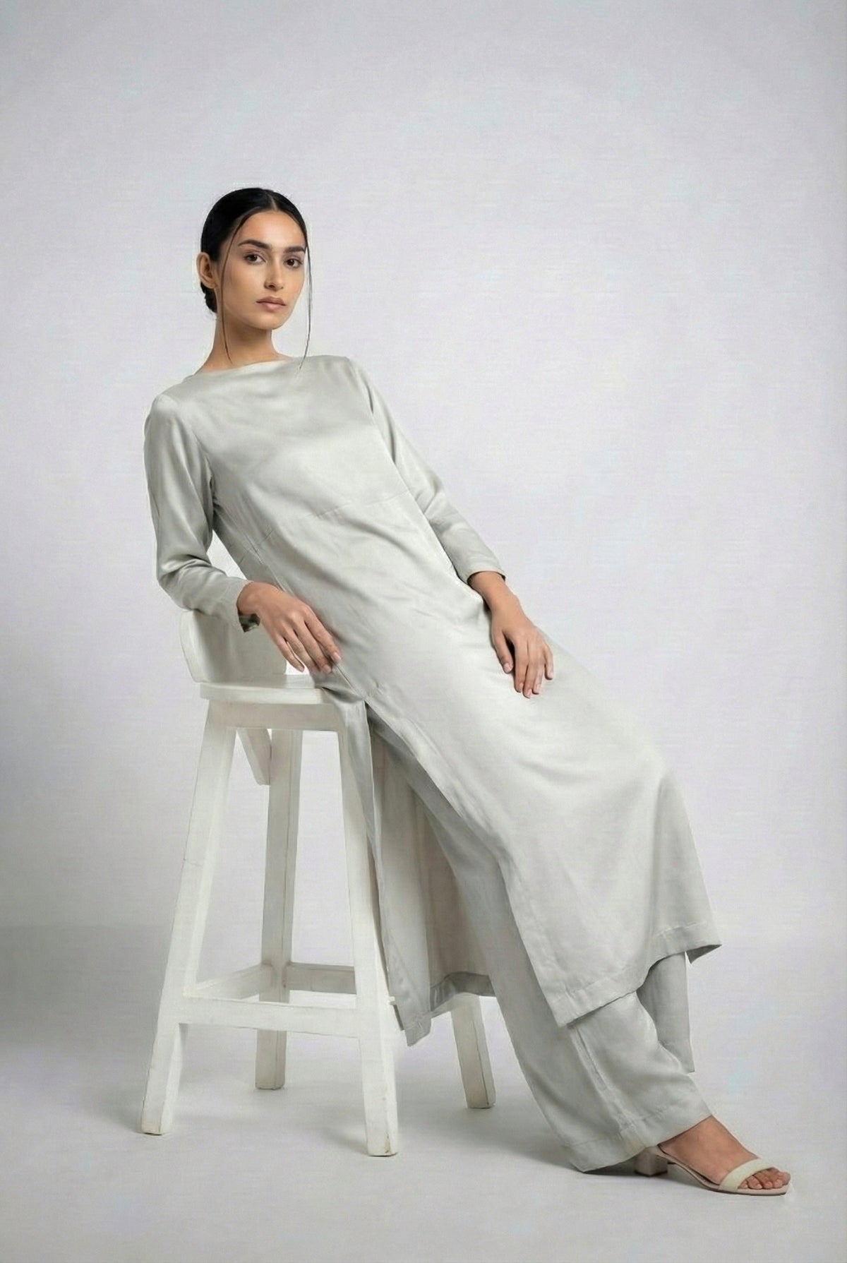 Maheen Khan - Starlight Blended Satin Suit For Women - Grey - 2 Piece