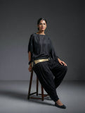 Maheen Khan - Black Gold Crepe Silk  Cowl Shalwar For Women - 1 Piece