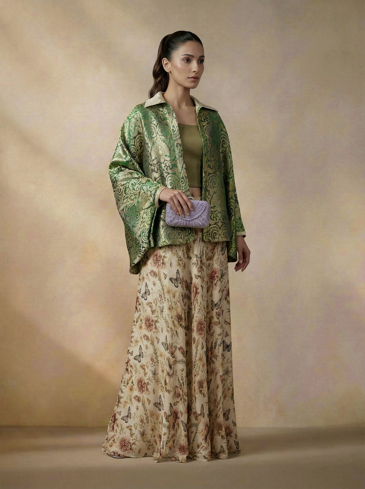 Maheen Khan - Shimmer Cotton Emerald Blouse For Women - Gold - 1 Piece