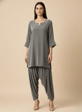 Shehrnaz - Seraph Grey Velvet Suit For Women - 3 Piece