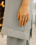 Ayla Studio - Dobby Lawn Roshi Embroidered Suit For Women - Charcoal - 2 Piece